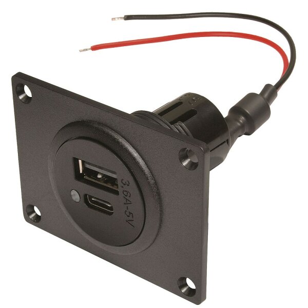 PRO CAR Doppelsteckdose EV Power USB-C/A mit Montageplatte 12 - 24 V